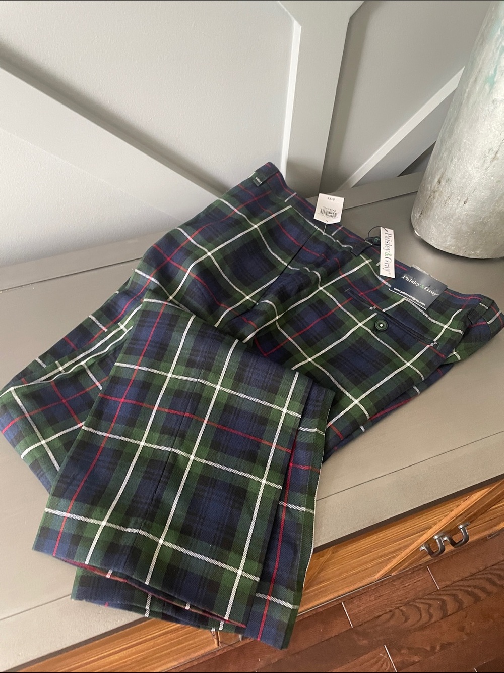 Paisley & Gray Green Navy Plaid Men’s Dress Pants